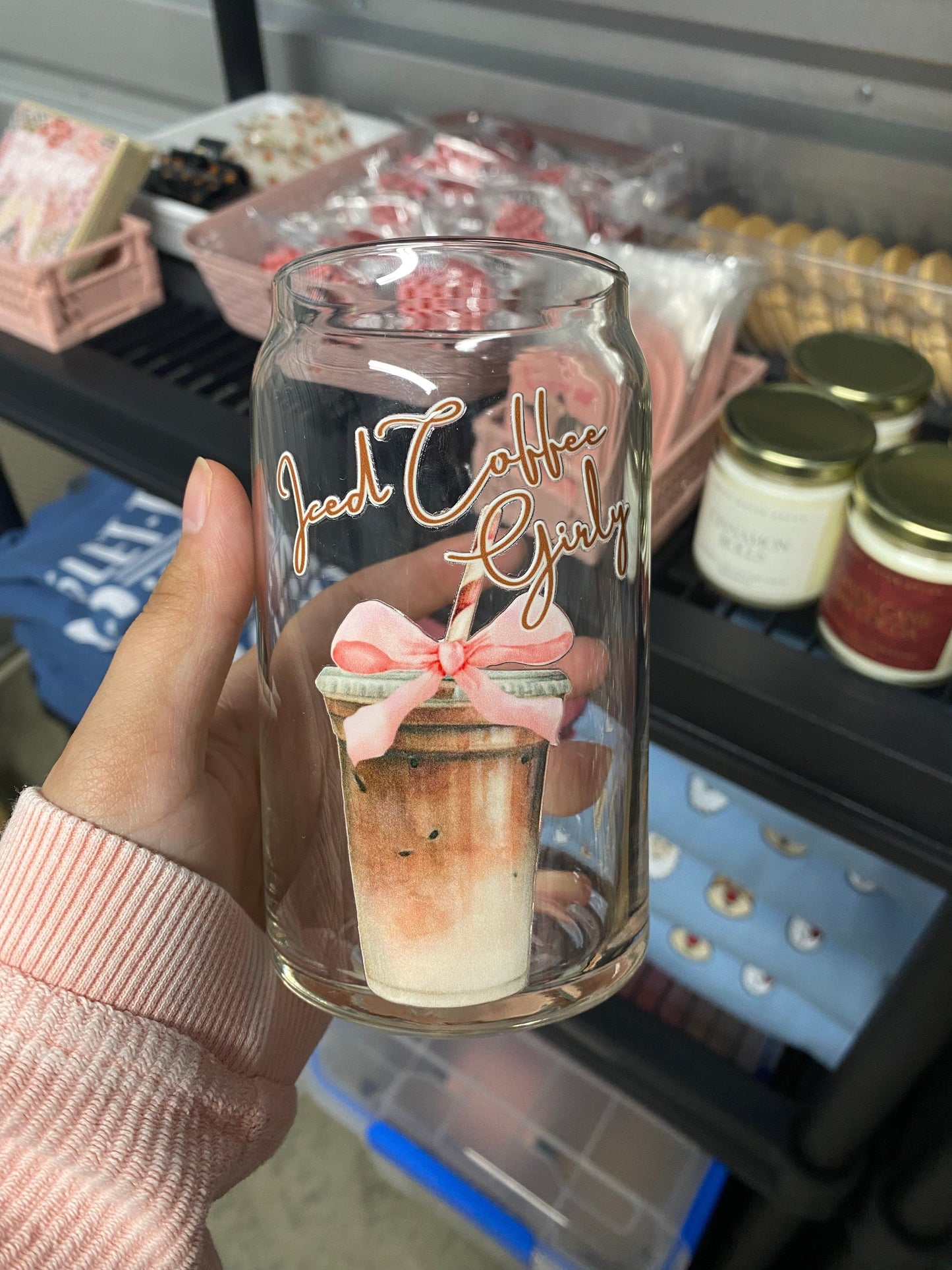 Iced Coffee Girly Coquette Glass Can Cup