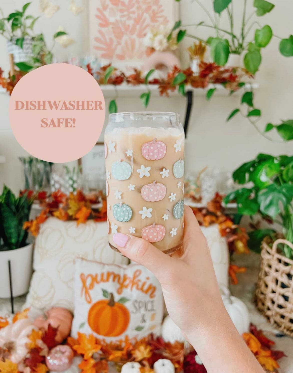 Pastel Pumpkins 16 oz Dishwasher Safe Glass Can Cups