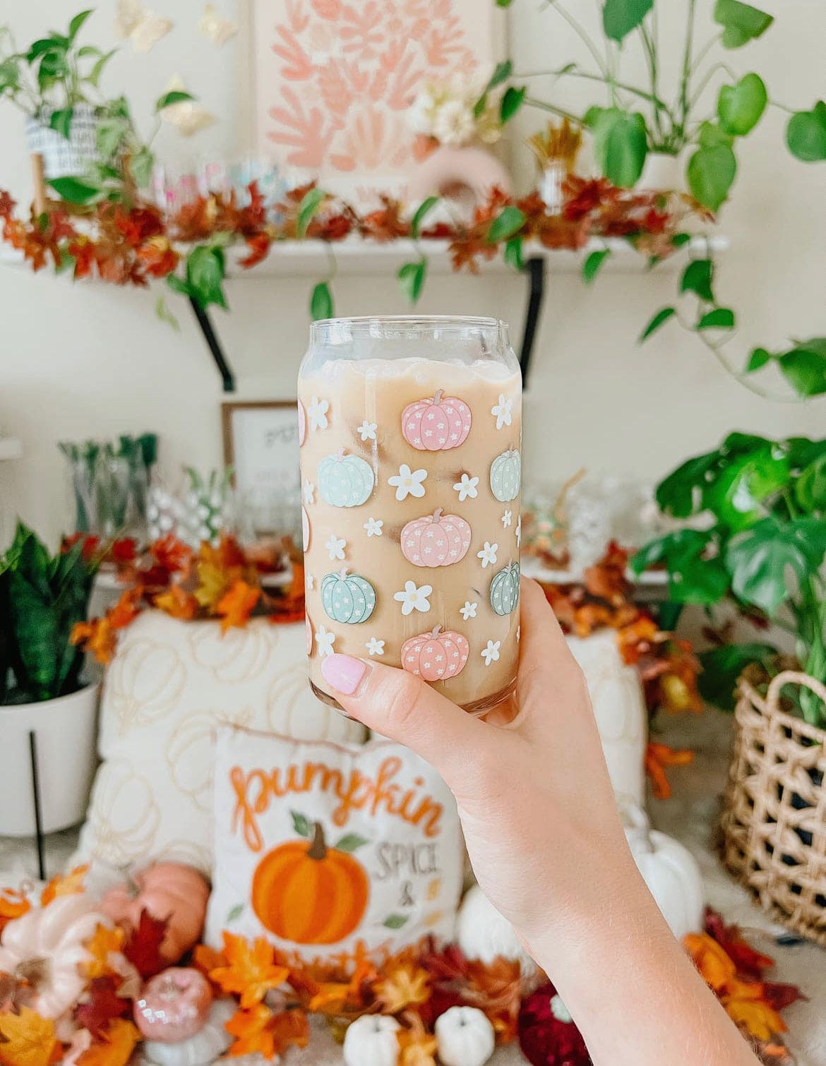 Pastel Pumpkins 16 oz Dishwasher Safe Glass Can Cups