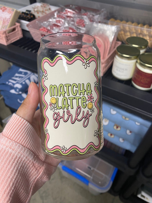 Retro Matcha Latte Girly Glass Can Cup