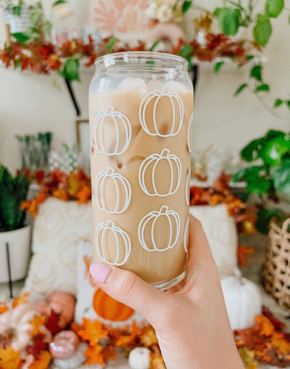 White Pumpkins 20 oz Dishwasher Safe Glass Can Cups