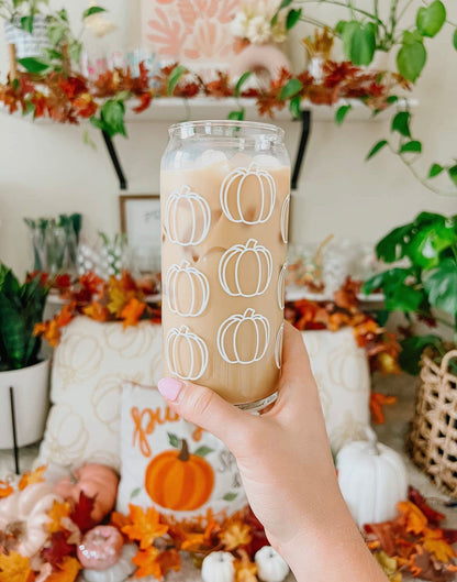 White Pumpkins 20 oz Dishwasher Safe Glass Can Cups