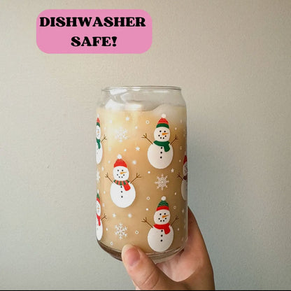 Snowmen 16 oz Dishwasher Safe Glass Can Cups