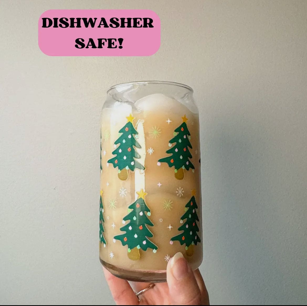 Christmas Trees 16 oz Dishwasher Safe Glass Can Cups
