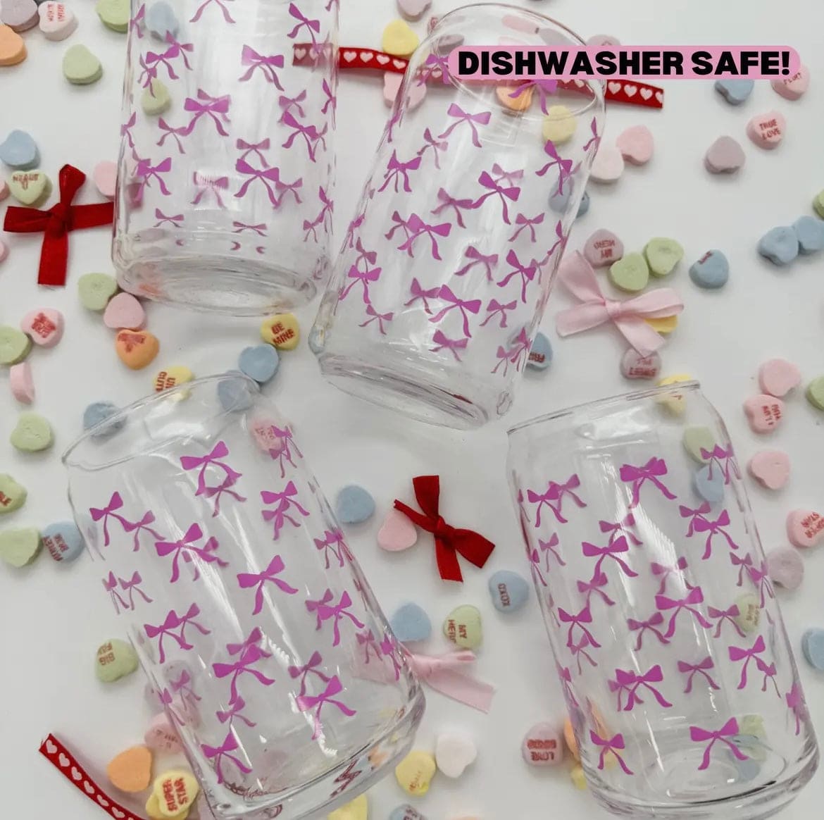 Bow 16 oz Dishwasher Safe Glass Can Cups