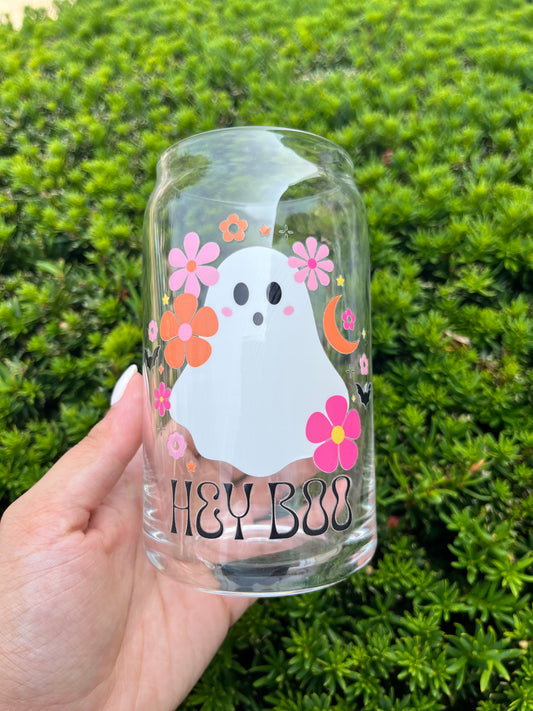 Hey Boo Glass Can Cup